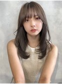 韓国レイヤーロング美髪グレージュアッシュリタッチ前髪