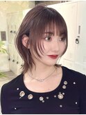 Yハッシュカットシースルーバングボブミディアムミルクベージュ
