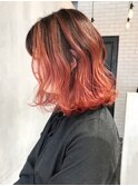 チェリーレッドハイライトグラデーション_毛先パーマ_ba266761
