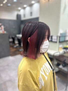 ヘアーワークス ボナ ウニクス店(HAIR WORKS bona) 大人かわいいインナーカラー/艶カラー/レッド/ピンク/ボブ