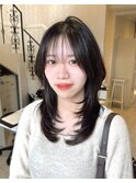 ハッシュカットレイヤーカット韓国ヘアセミロング暗髪10代20代