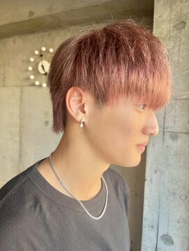 ヘアーアンドメイク ファット(Hair&Make PHAT) 透明感ハイトーンダブルカラーピンクオレンジ×メンズショート