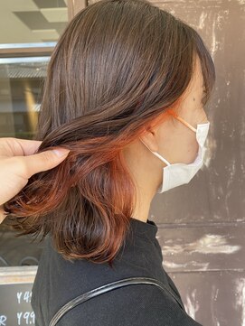 ヘアースタジオ エフ(Hair studio f) インナーアプリコットオレンジ×シフォンブラウンby平松