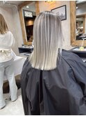 バレイヤージュ、ハイライト、レイヤーカット、グレーベージュ