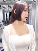 ミニウルフチェリーブラウンブリーチなしショートボブ前髪/柏柏