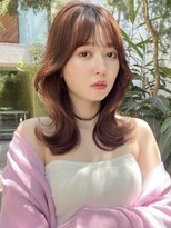 フォンズ(FONS)&nbsp;愛されくびれミディアム薄め前髪カット暖色ピンクブラウン