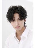 韓国ヘアカルマパーマカルマバングセンターパート黒髪ウルフ