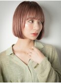 ぱっつん前髪チェリーレッド美髪切りっぱなしボブu戸頭20代30代