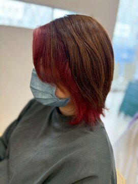 ヘアショップエヌアンドエー 久喜 栗橋店(hairshop N&A) 顔まわりの赤で個性をプラス!周りと差をつける、デザインカラー