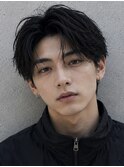 毛流れハンサムショートセンターパートメンズ黒髪爽やか