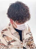 波打ちスパイラルツイストパーマナチュラルツーブロックマッシュ