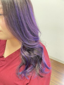 ジウ 上通り(JIU) 20代30代小顔ゆるふわセミロングハイライトパープル