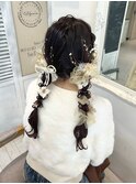 成人式卒業式ツイン編みおろしヘア