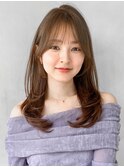 サイドバング美髪斜めバング前髪チェリーブラウンミニウルフ