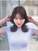 黒髪ボブルフネビージュ小顔ワンレン顔まわり韓国レイヤーカット