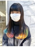 【わだロング】　派手髪裾カラー　推し色レインボーカラー