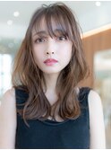 大人かわいい前髪セシルカットココアブラウンフリンジウェーブ