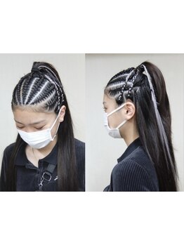 《ハーフコーンロウ大人気》顔周り編み込みやワンポイントエクステも◎子供学生イベント発表会