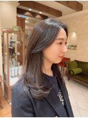 アッシュブラウン/ロングレイヤーカット/韓国/顔周りカット/銀座