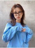 切りっぱなし/レイヤー/くびれ/耳掛け/ブリーチなし/ブラウン