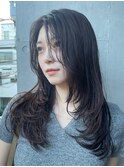 黒髪 レイヤーロング レイヤーカット アッシュブラック