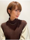 203040代小顔大人可愛いひし形マッシュショートマロンベージュ
