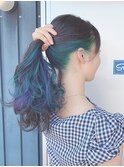 インナーカラー　ブルー×グリーン