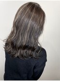 ハイライトカラー_マロンベージュ Aラインボブ かきあげ
