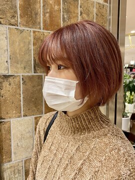 ピークアブー アヴェダ アトレ恵比寿(PEEK-A-BOO AVEDA) ピンクベージュ ミニボブ 切りっぱなしボブ20代30代40代