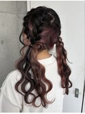編み込み×リボンツインテール