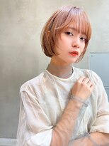メーヴェ(Mowen) mowen 南堀江　ボブ×ピンクブラウン×艶髪×シースルーバング