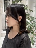 インナーカラー/黒髪/ミディアム/小顔/前髪顔周りカット