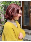 20代30代40代大人可愛いショコラレッド透明感肩ライン外ハネ