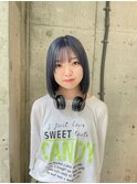 切りっぱなしボブ×ブルーグレージュ/暗めカラー/髪質改善
