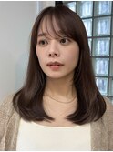 美髪ストレートレイヤー/シースルーバング/暗めカラーグレージュ