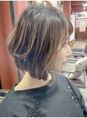 30代ピンクアッシュハイライト前下がりボブRuufus恵比寿・渋谷
