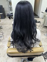 アジールヘア 所沢プロペ通り店(agir hair)&nbsp;ネイビーブルーロングレイヤーカットデザインカラー夏所沢韓国