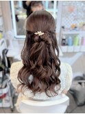 結婚式 二次会 お呼ばれ ハーフアップ×アクセサリー付き