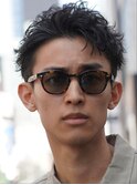 渋谷フェザーパーマメンズカットセンターパートオールバックヘア