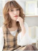 斜めバングくせ毛風カール小顔ラブふわミディa越谷20代30代40代