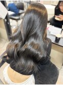 韓国ヘアロングレイヤーカットグレージュ