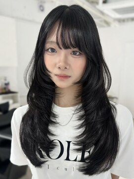 ヨロ 上野(YOLO) ハイライトカラーミルクティーベージュ海外レイヤーカット