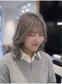 ミディアムレイヤーハイトーンカラーシルバーグレー韓国風