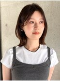 レイヤーボブ ワンレン フレンチバング 外ハネ ダークブルー
