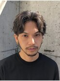 クリームパーマコンマバンクツーブロックセンターパート韓国