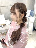 【浴衣ヘア】サイド編みおろし玉ねぎヘア