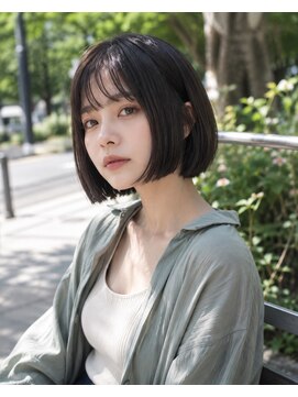 グロウ 赤羽(grow) ミニボブ×暗髪グレージュ×シースルーバング