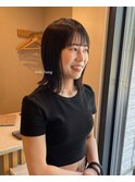 ナチュラル黒髪透け感バング切りっぱなしボブ20代30代40代
