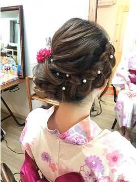 ロカット サロン(Roquat Salon) 編み込み浴衣サイドアップ【ヘアアレンジ　立川南/立川/袴】