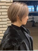 ダブルカラーショートボブインナーカラーハイライトケアブリーチ